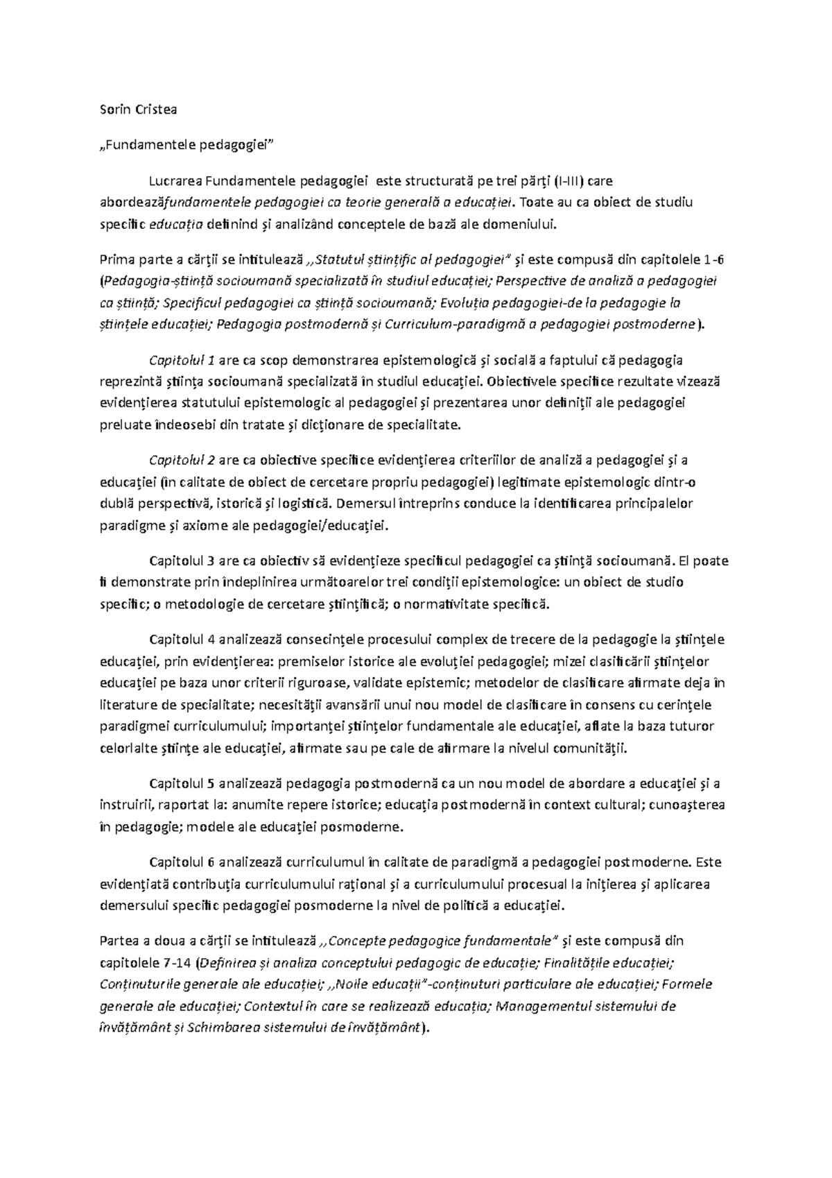 Fundamentele Pedagogiei - Analiză Teoretică și Aplicativă (PC 101 ...