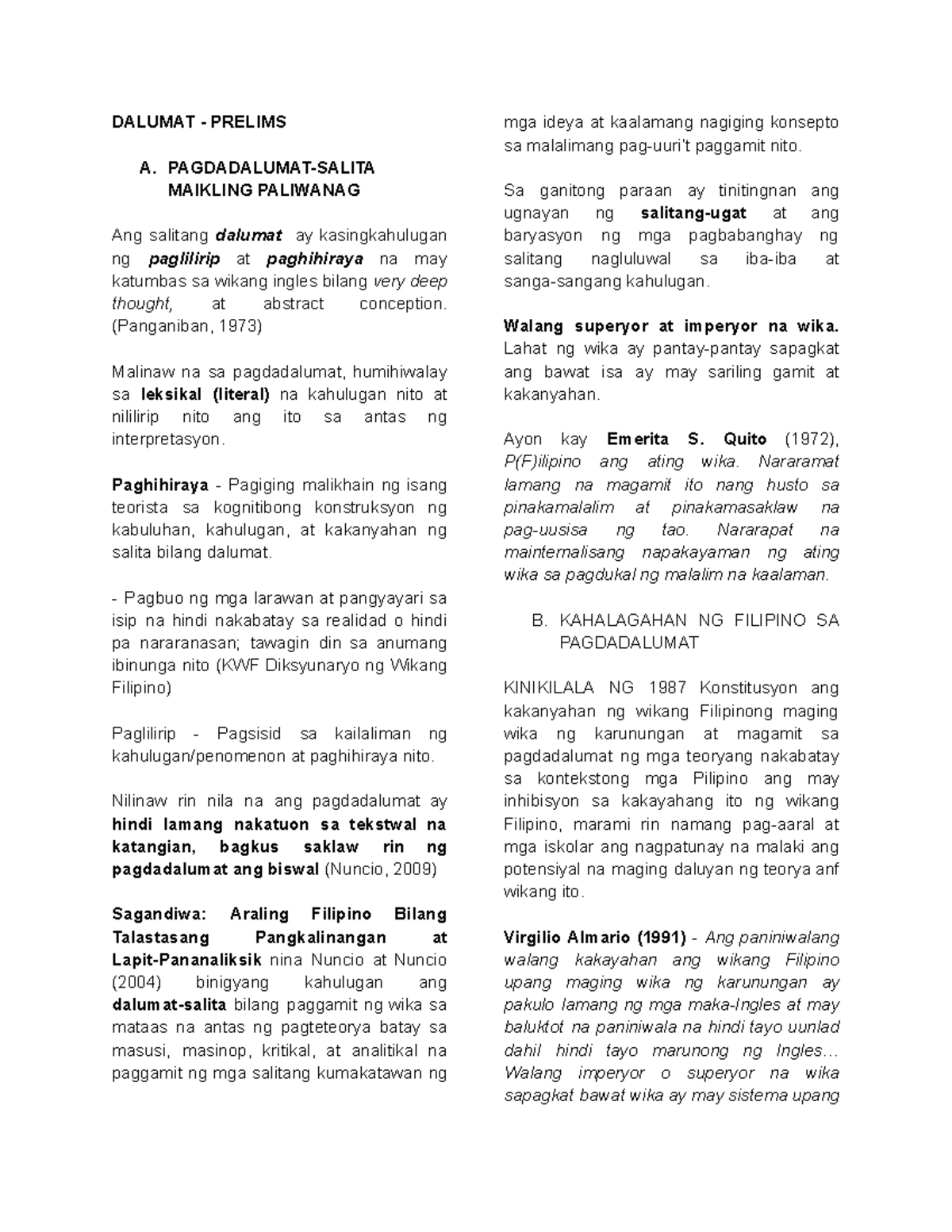 Dalumat Prelims: Reviewer for Examination on Filipino Language Concepts ...