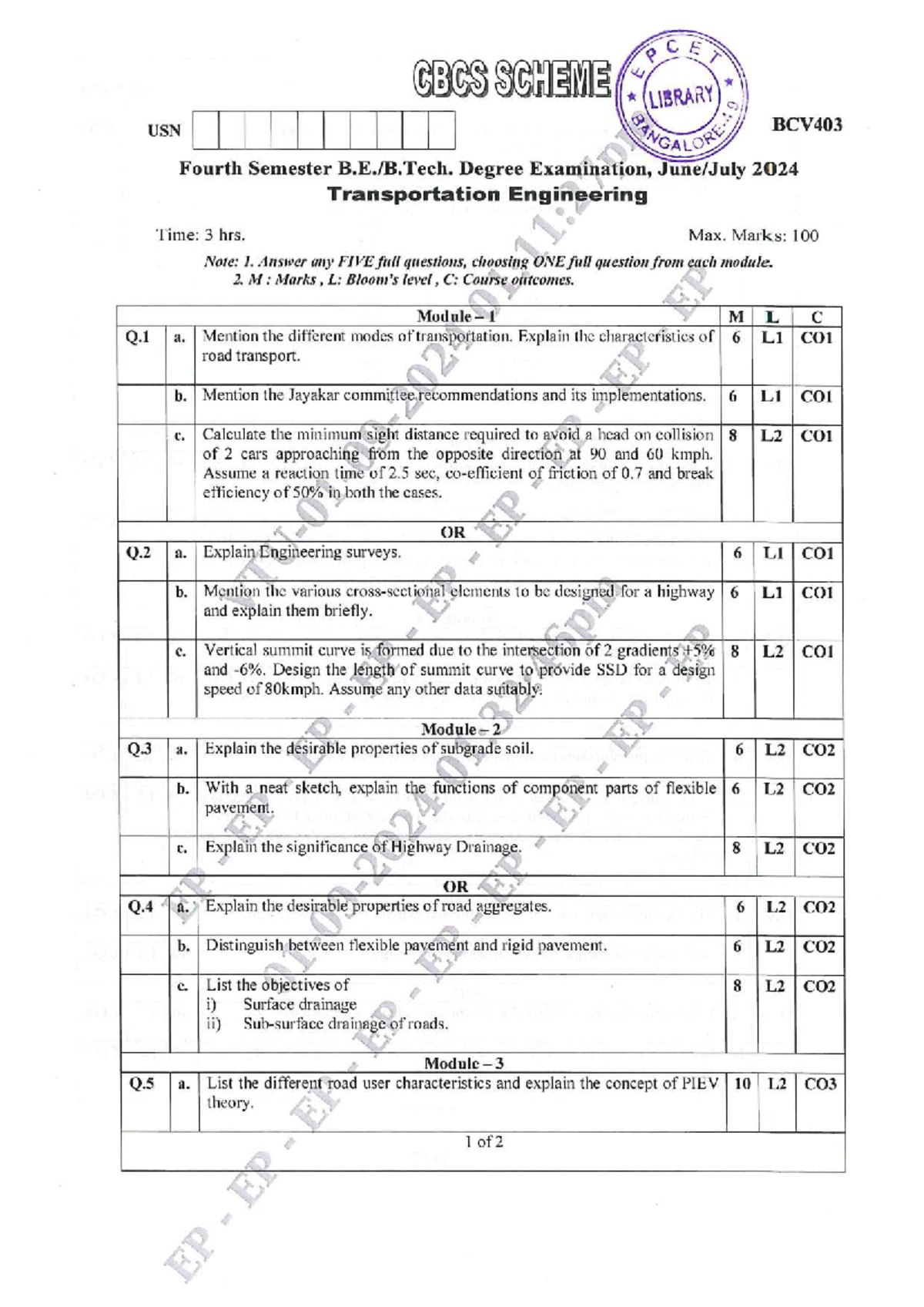 BCV403 Transportation Engineering Exam Notes - June/July 2024 - Studocu