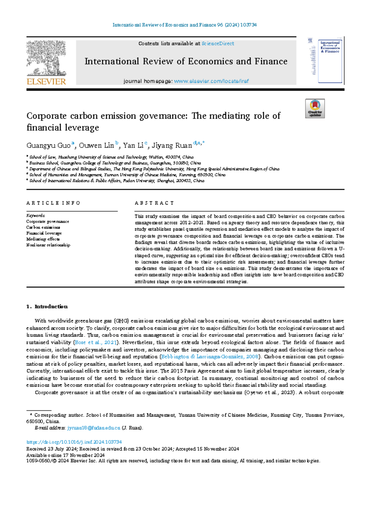 Corporate Carbon Emission Governance: The Role of Financial Leverage in ...