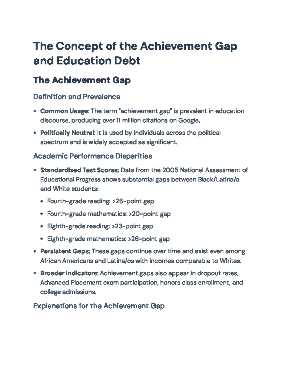 The Achievement Gap and Education Debt: Analysis and Implications - The ...