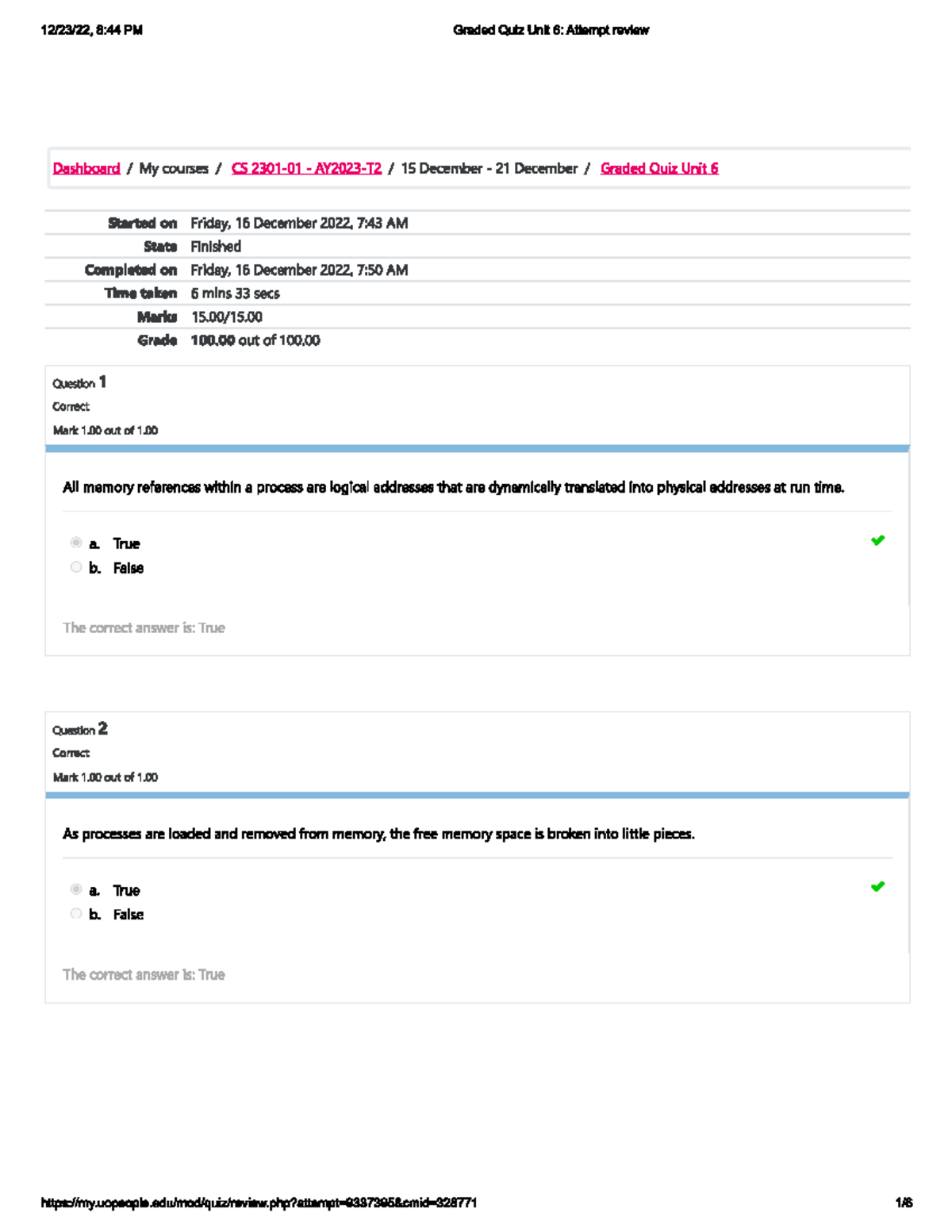 CS 2301 Graded Quiz Review for Unit 6 Completion - Studocu