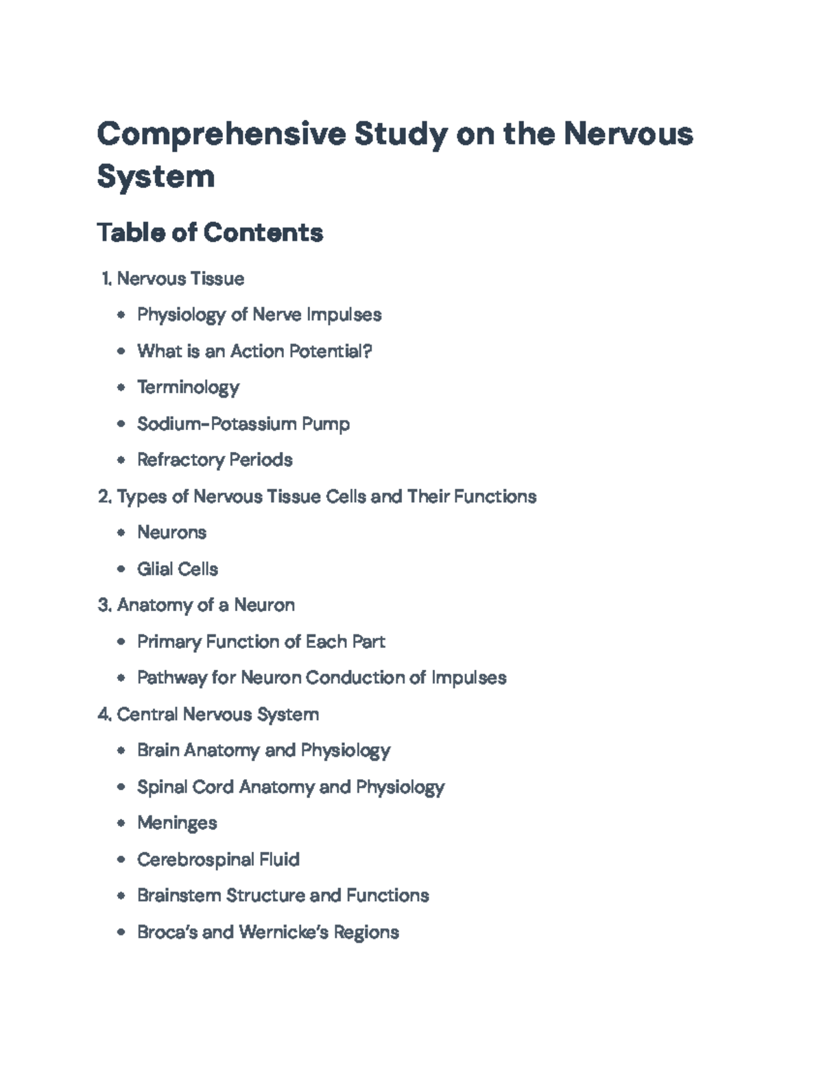 Comprehensive Lecture Notes on Nervous System Physiology (BIO 101 ...