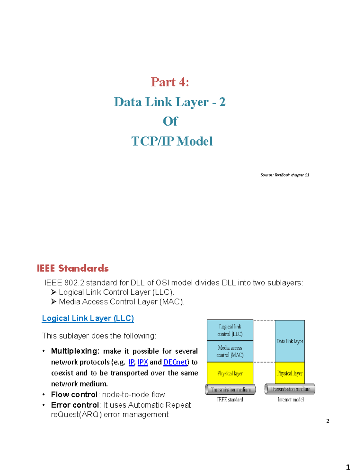 Part 4: Data Link Layer 2 (DLL2) - Comprehensive Notes - Studocu