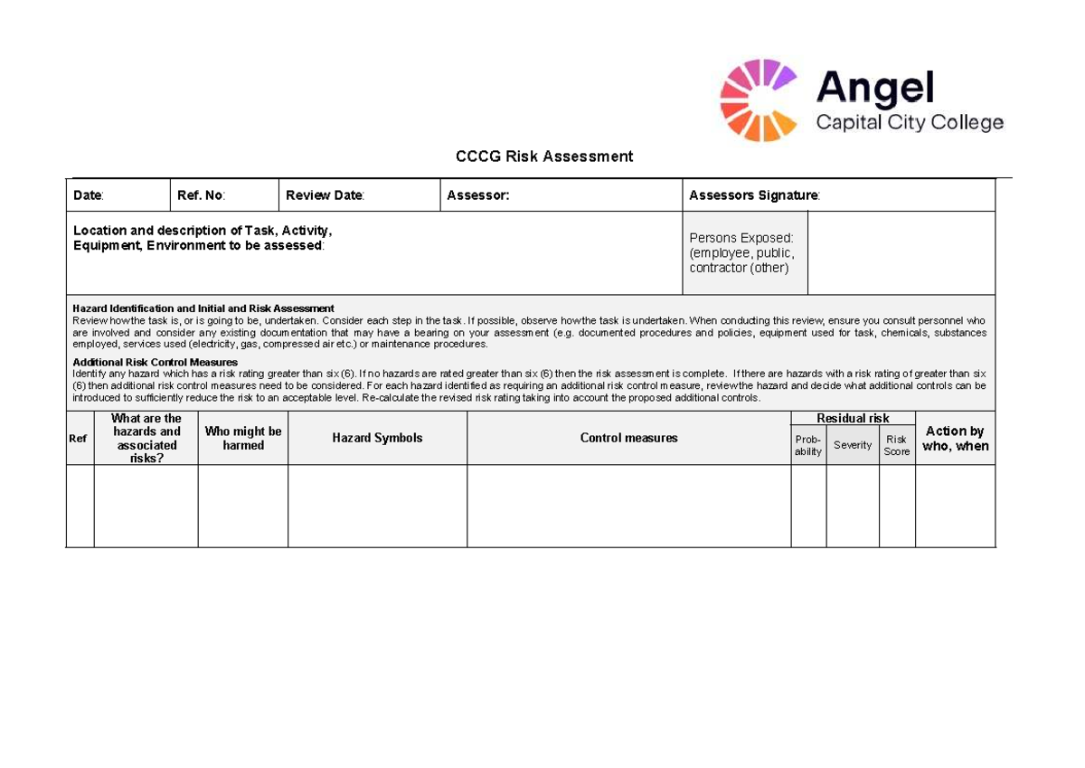 CCCG Risk Assessment Activity Template: Guidelines and Procedures - Studocu