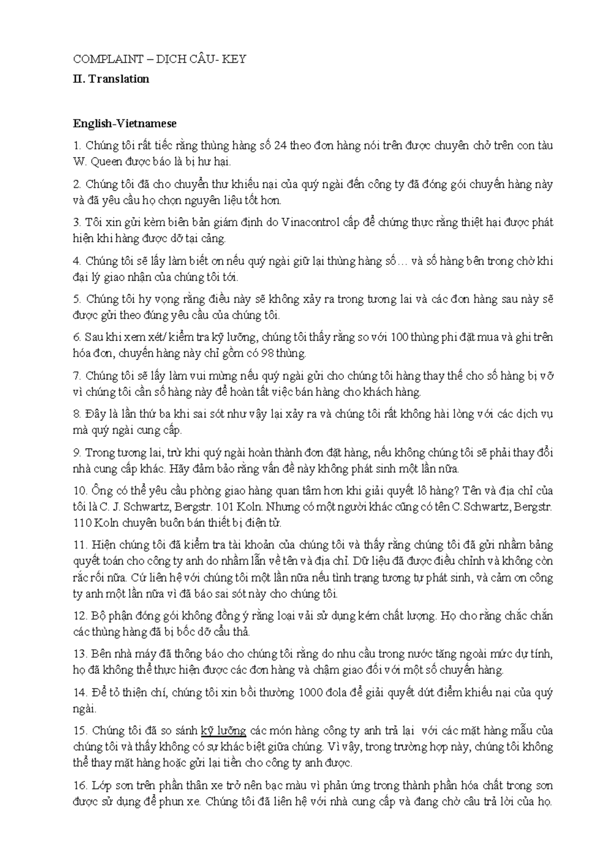 5. Complaint Translation Exercises – Tiếng Anh - Tiếng Việt - Studocu