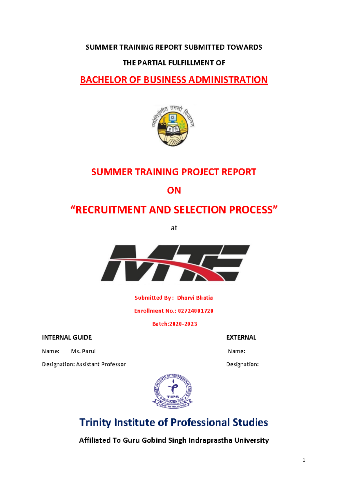 Minor Project Report on Recruitment & Selection - BBA 5th Sem - Studocu