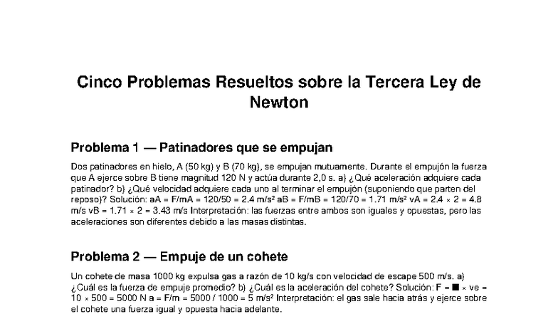 Problemas Resueltos sobre la Tercera Ley de Newton - Fís 101 - Studocu