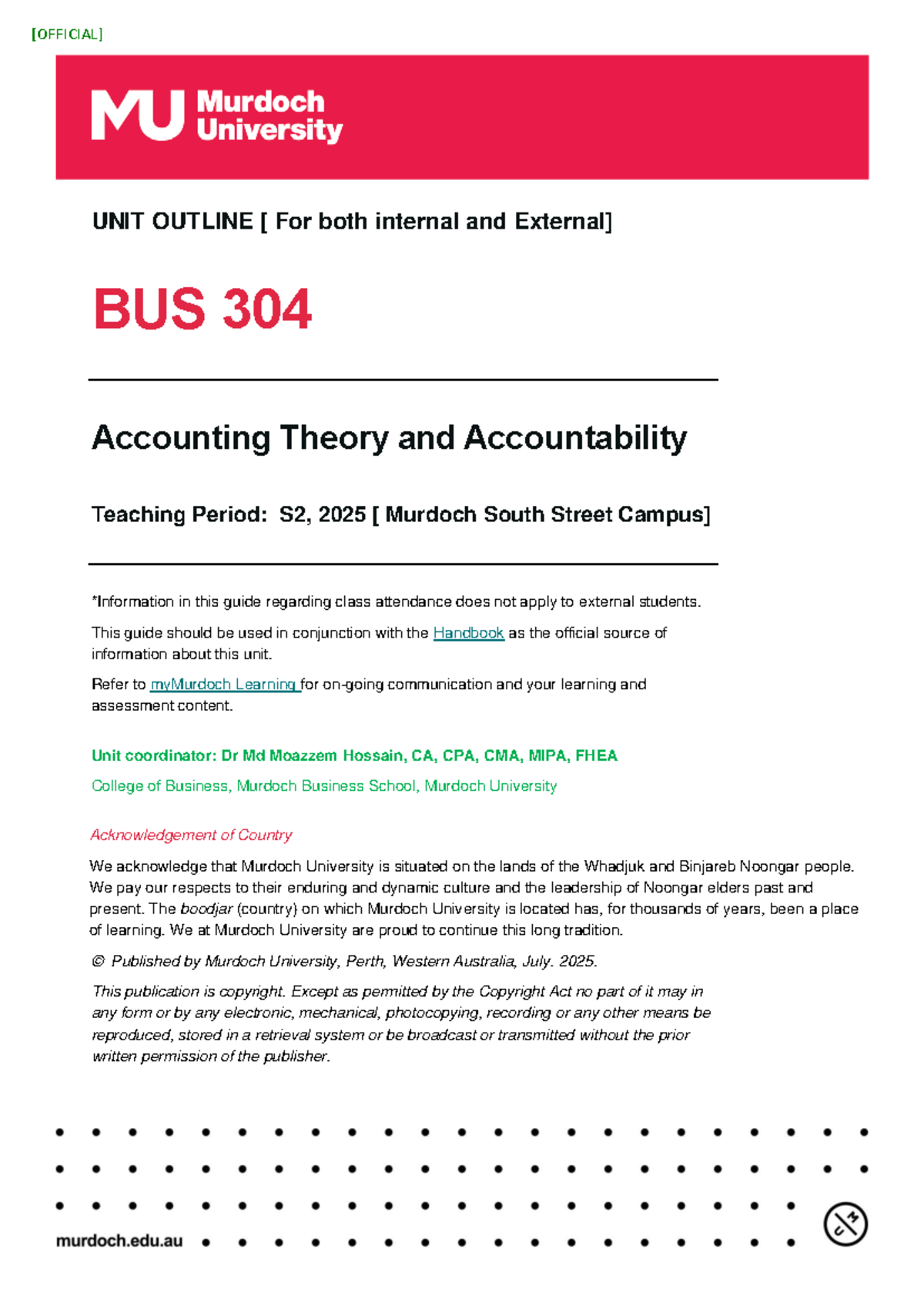 BUS 304 Unit Outline: Accounting Theory & Accountability S2 2025 - Studocu