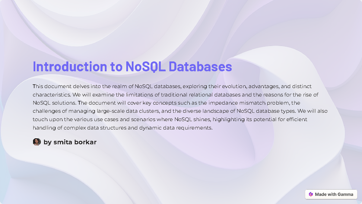 Notes Introduction to No SQL Databases - Introduction to NoSQL ...