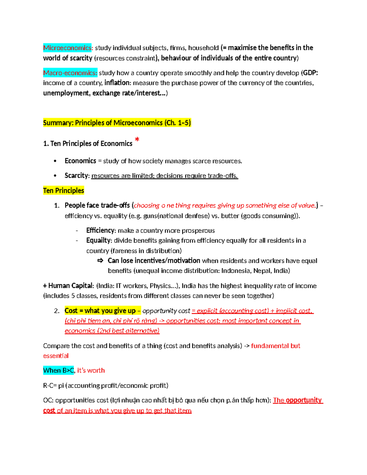 Microeconomics (ECON 101): Key Principles and Concepts Summary - Studocu