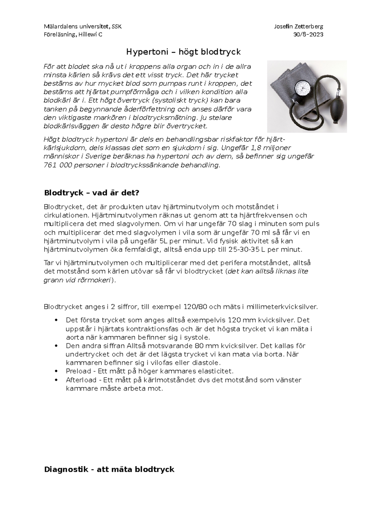 Hypertoni: Föreläsning om Högt Blodtryck och Diagnostik (Hillewi C ...