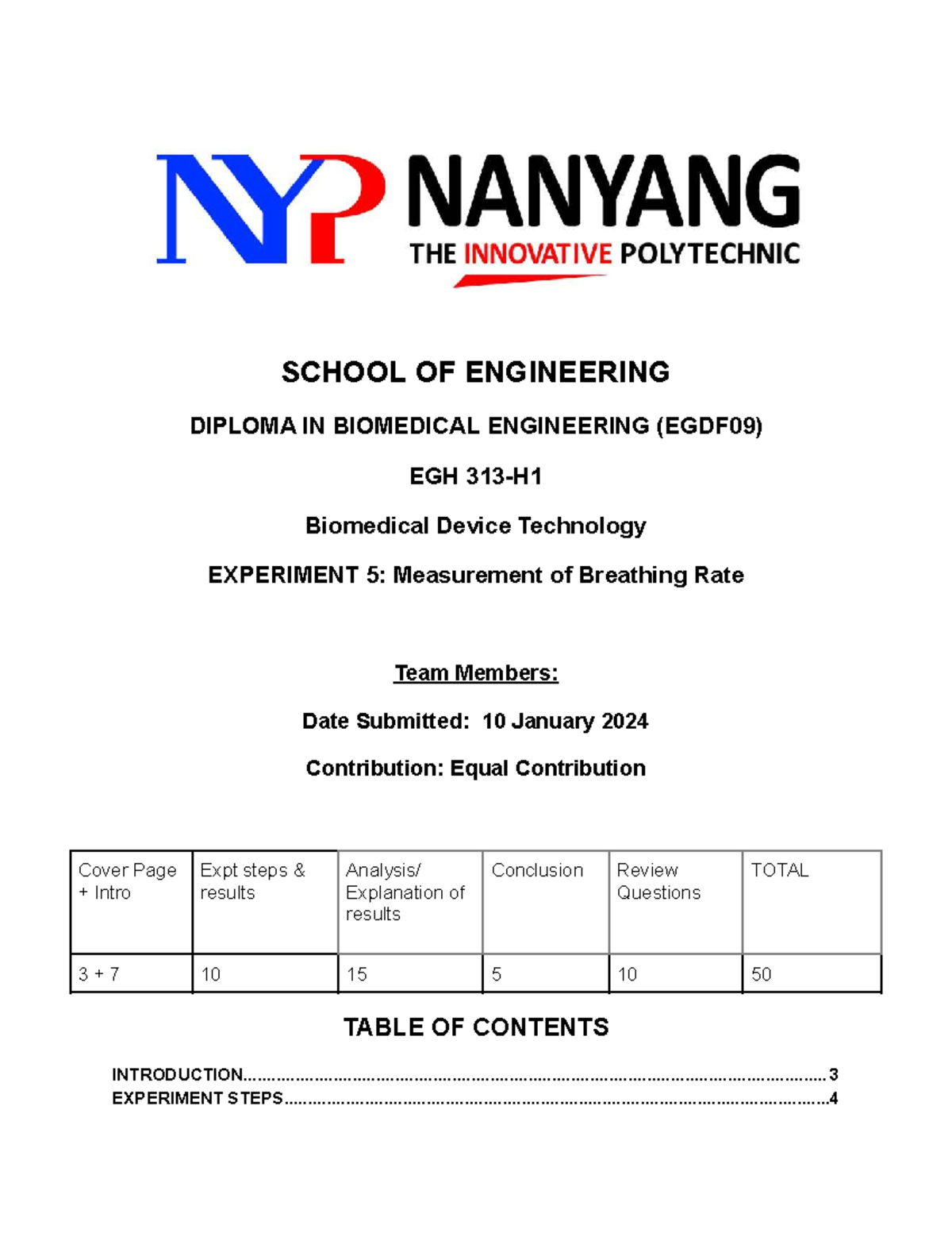 EGH313 Biomedical Device Technology Lab 5 Report: Breathing Rate ...