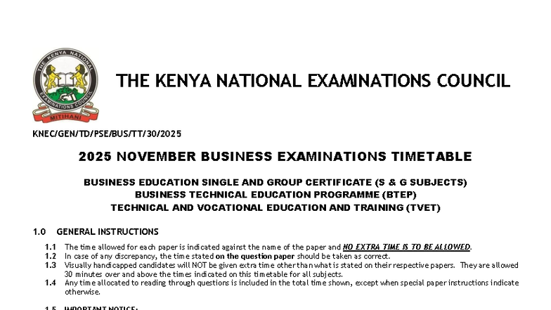 2025 BTEP Final November Business Exam Timetable - Studocu