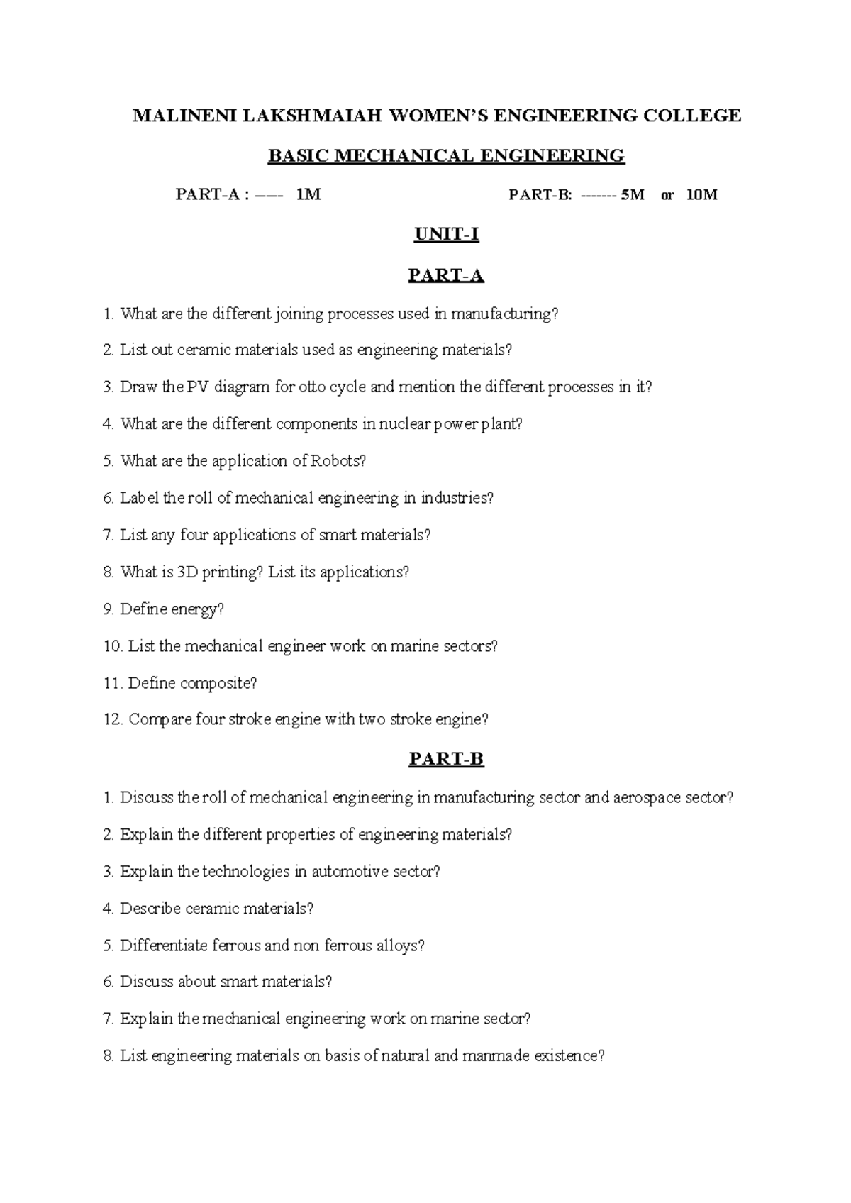 BCME Unit-wise Important Questions & Answers for Mechanical Engineering ...