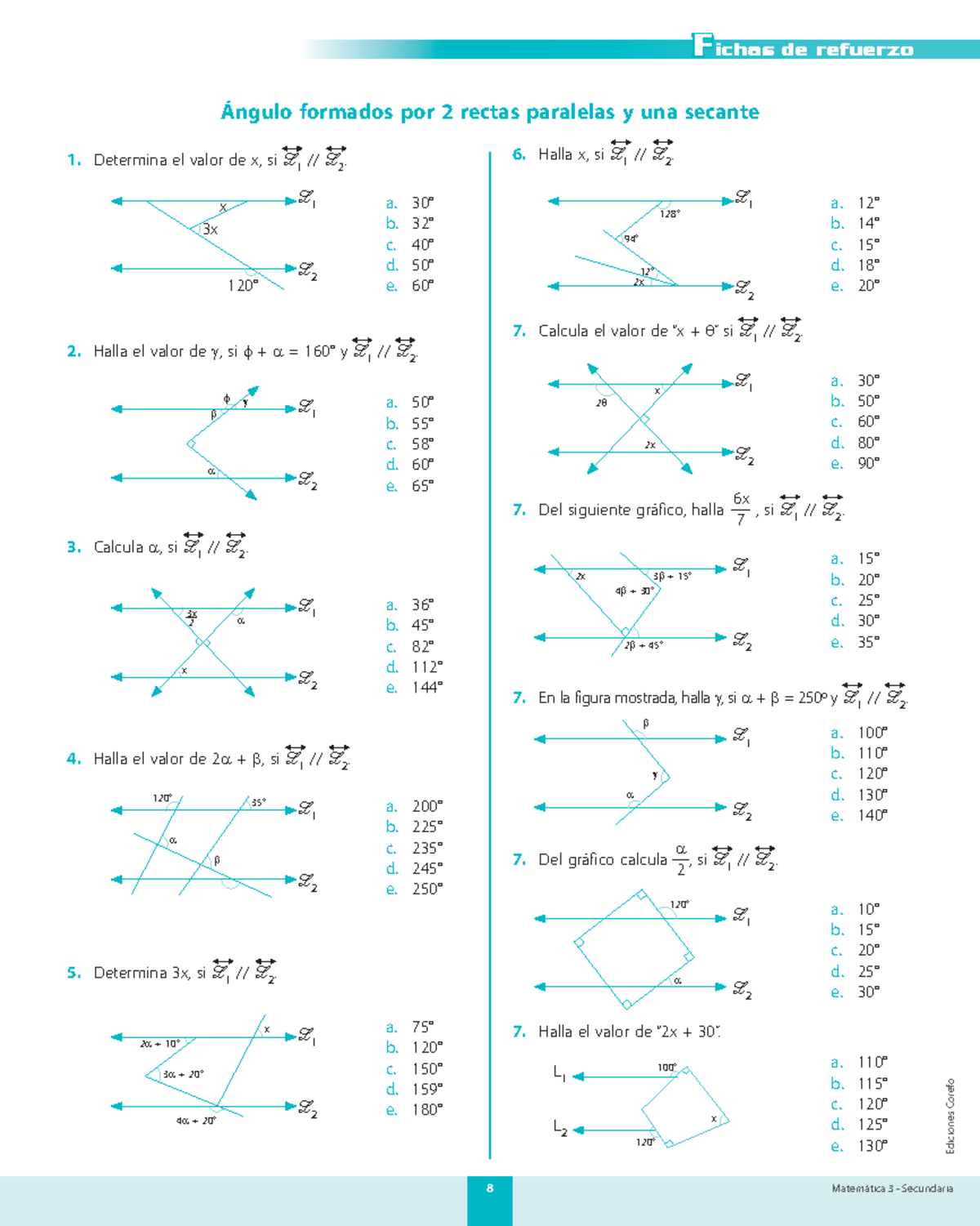 Ángulos de Dos Rectas Paralelas y una Secante - Matemática 3 - Document Preview