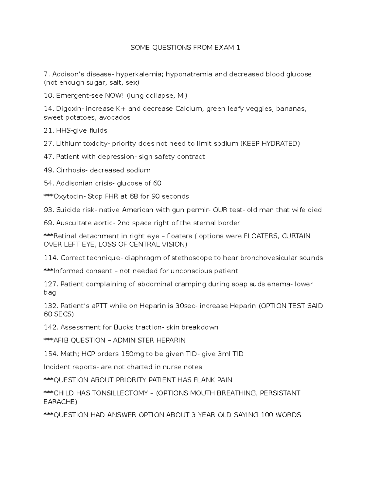 SOME Questions FROM EXAM 1 - SOME QUESTIONS FROM EXAM 1 Addison’s ...