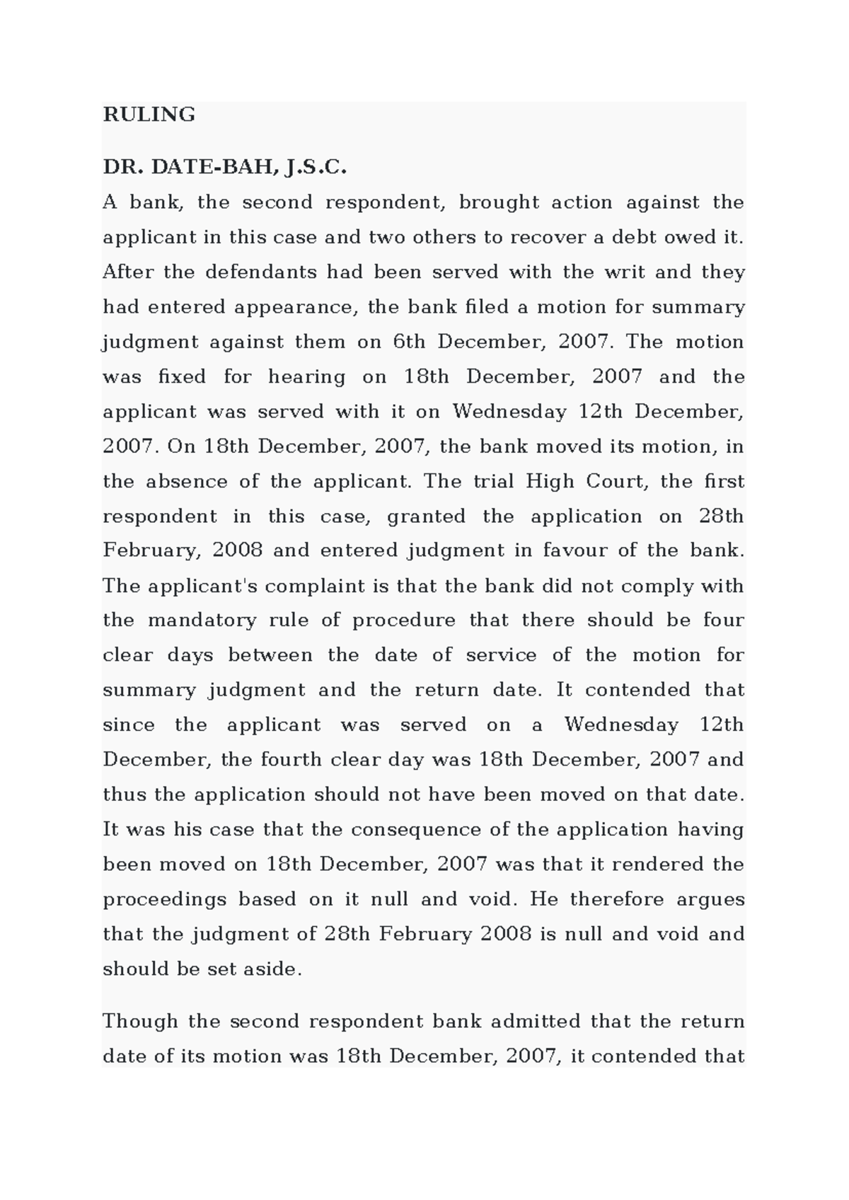 RULING ON SUMMARY JUDGMENT IN EX PARTE ALLGATE CASE - Studocu