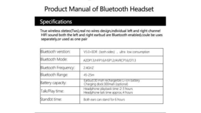 Product Manual for Bluetooth Headset TWS Specs and Usage Guide - Studocu