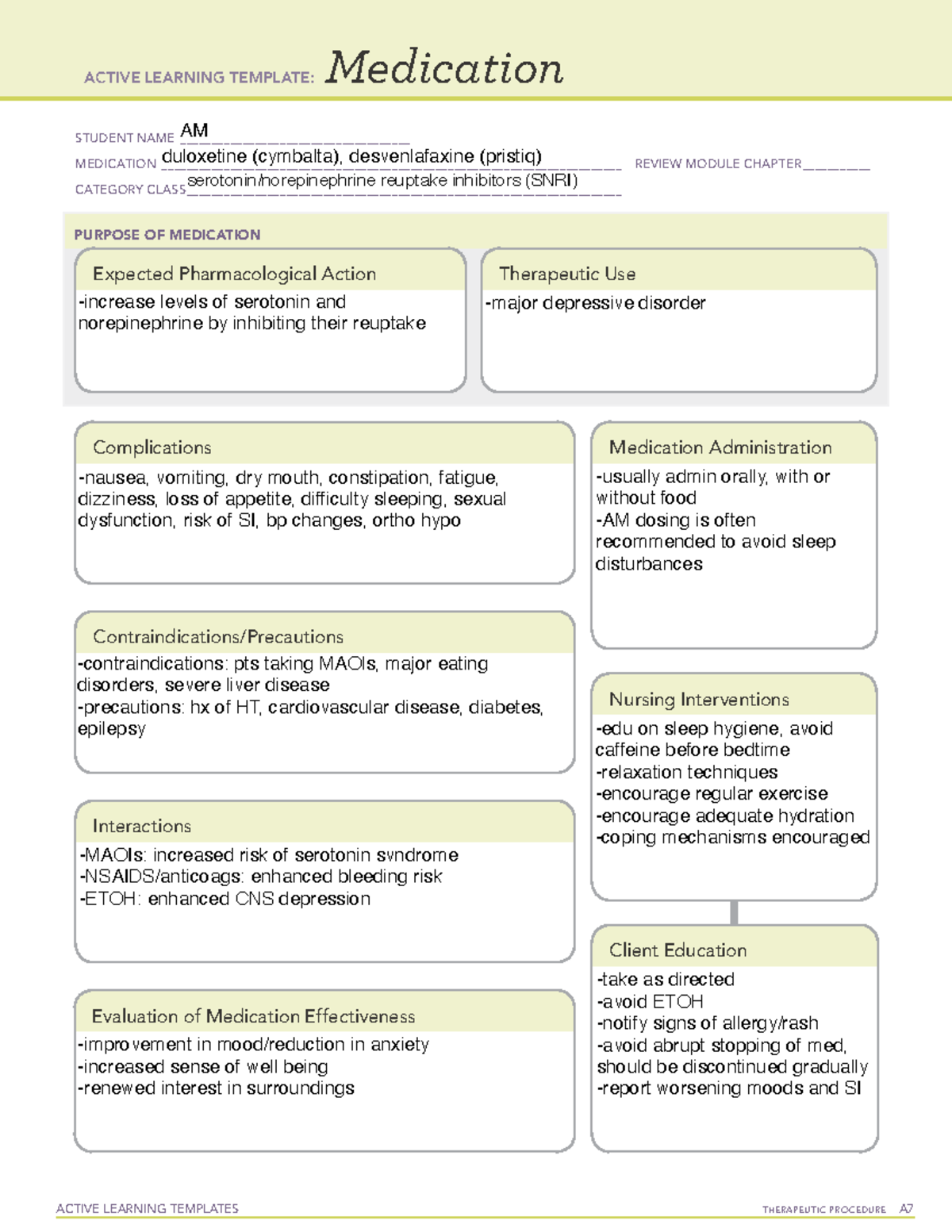 SNRIs ALT - Medication - ACTIVE LEARNING TEMPLATES TherapeuTic ...
