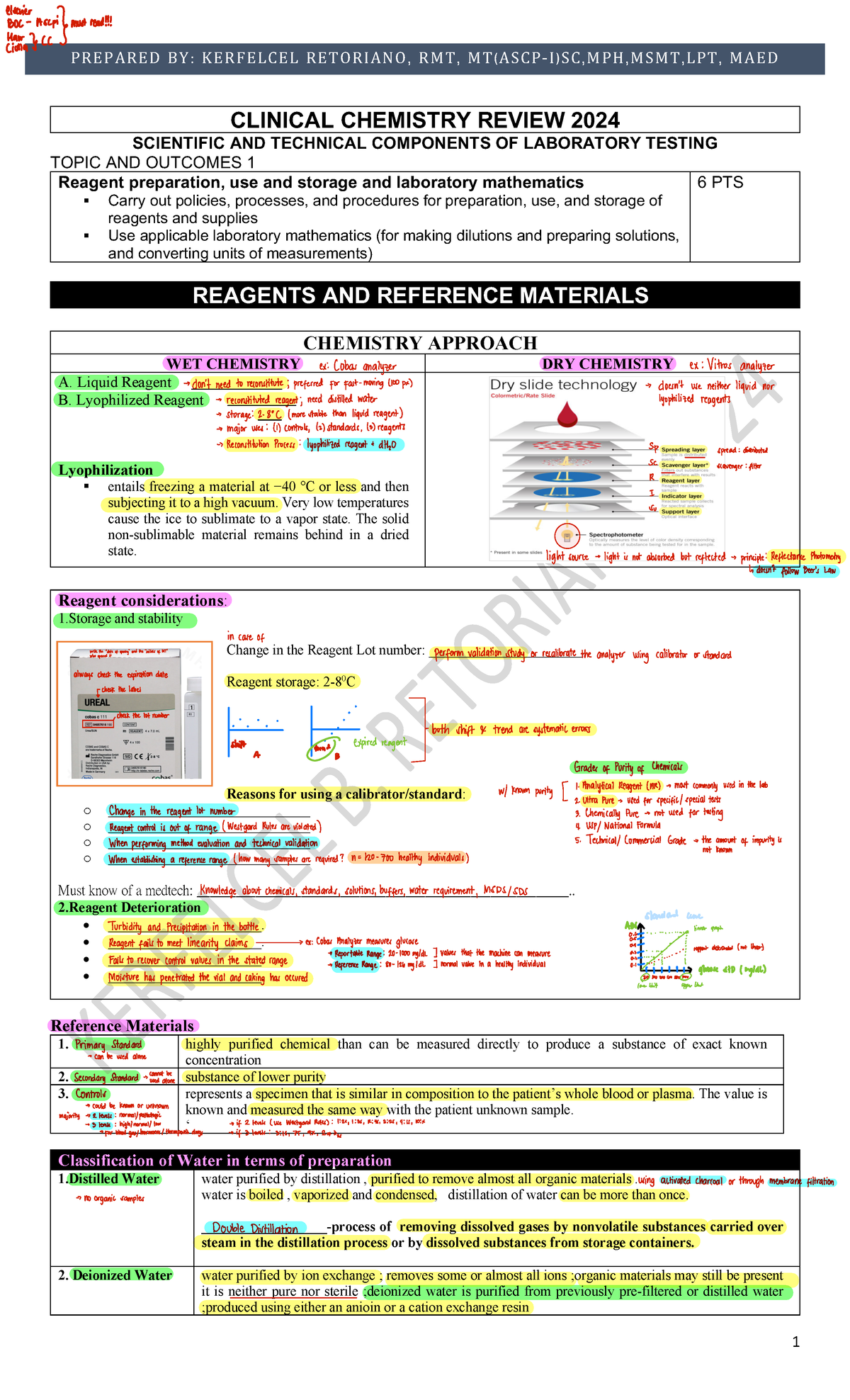 CC1-SEM - Clinical Chemistry Review Notes on Lab Reagents & Safety ...