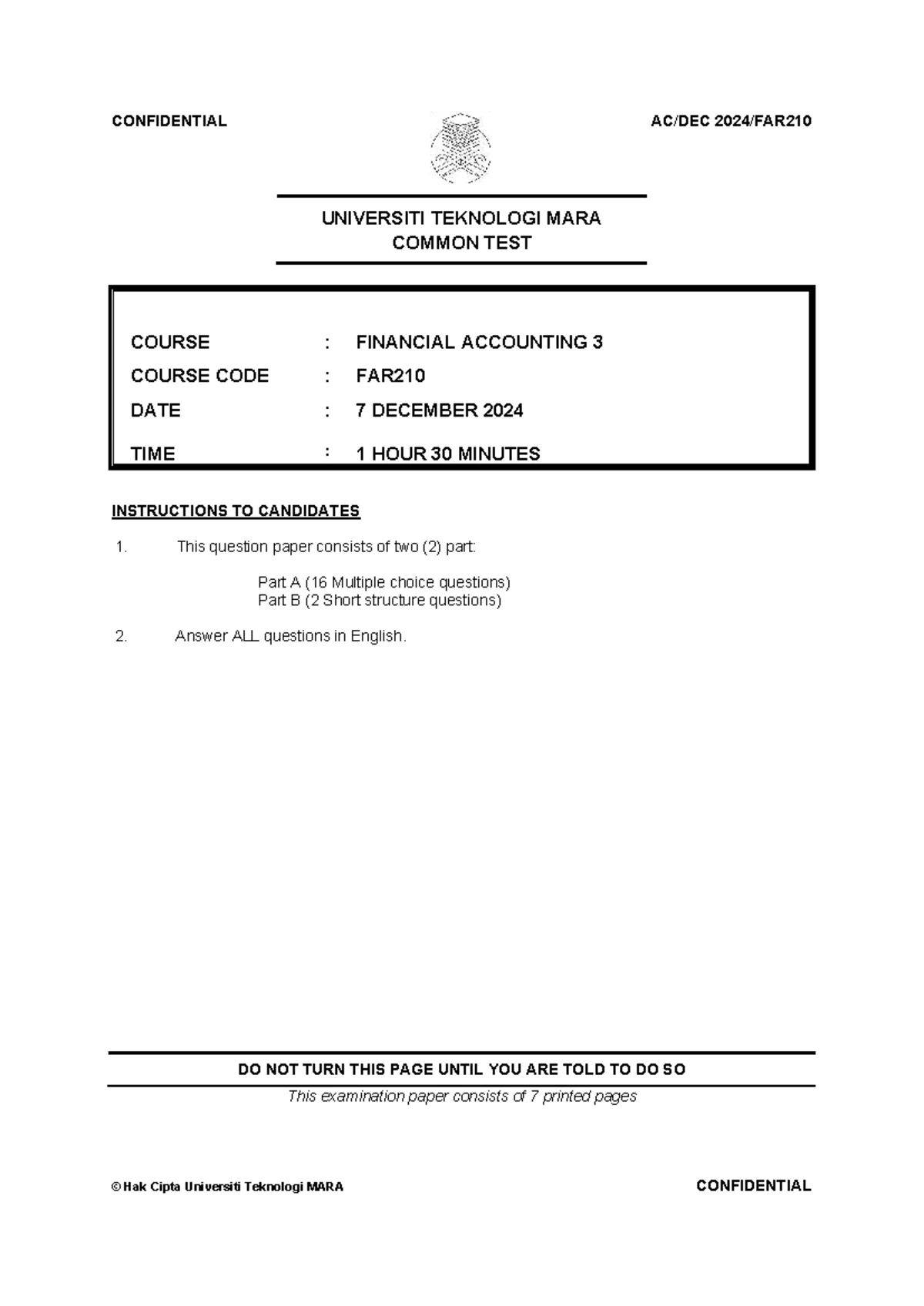 FAR210 July 2022 Final Assessment: Financial Accounting 3 Exam Paper ...