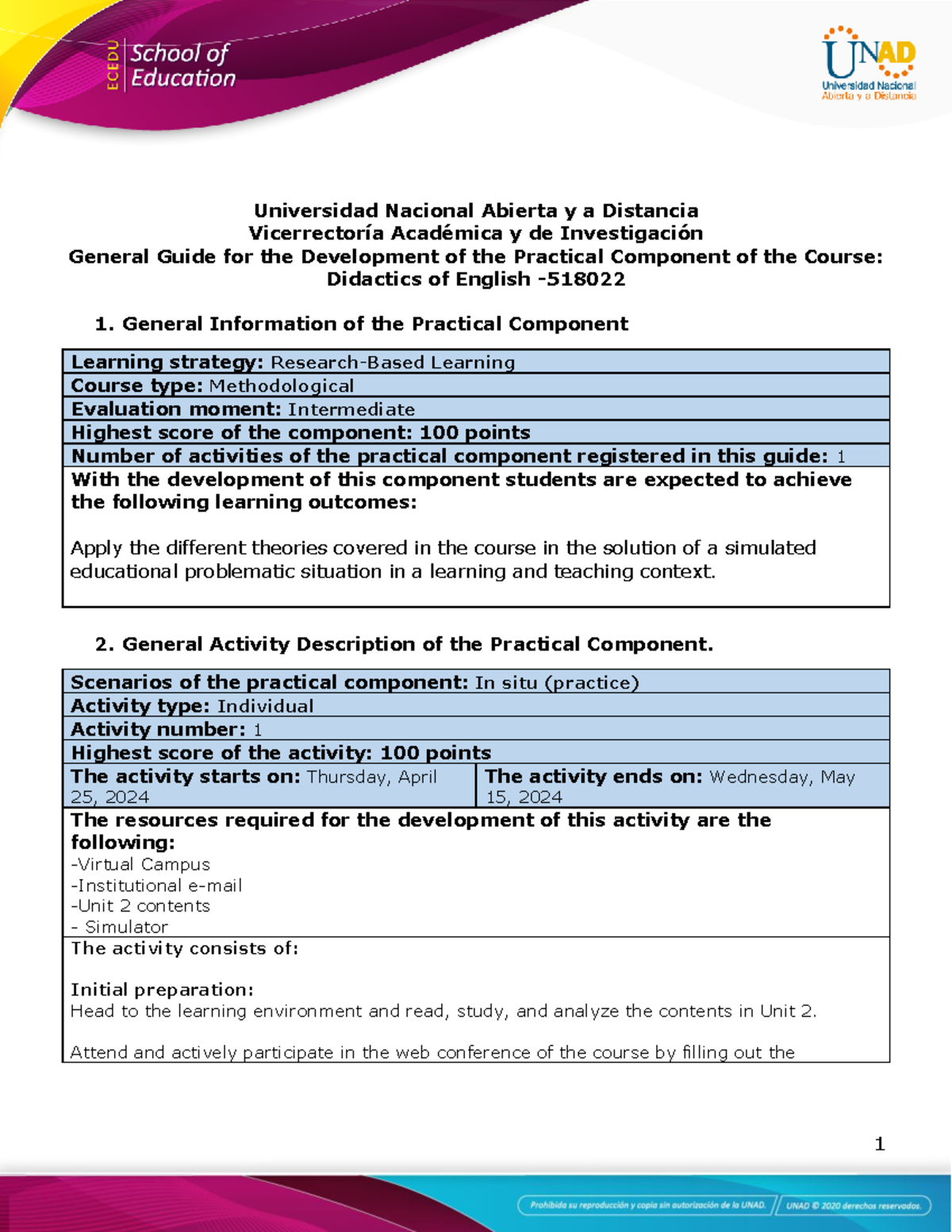 Activity Guide for the Development of the Practical Component and ...