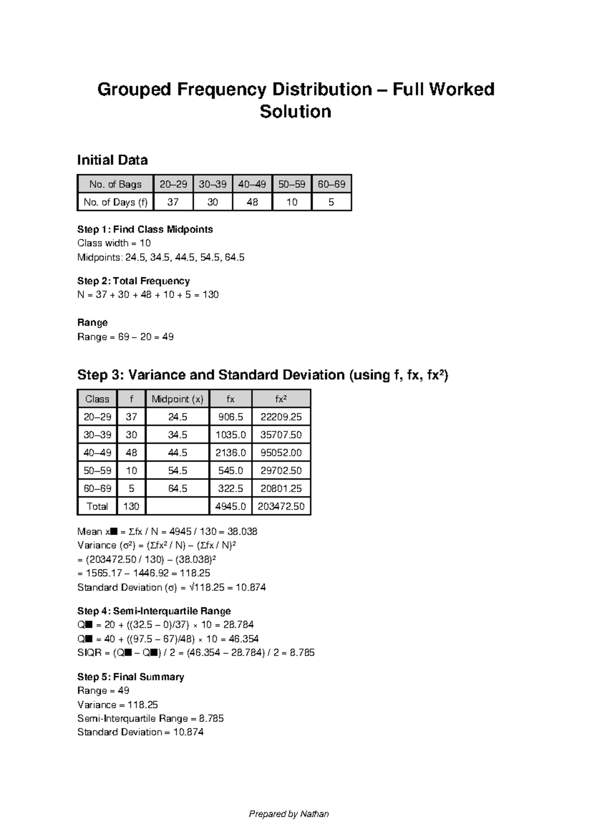 Grouped Frequency Distribution: Full Worked Solution Analysis - Studocu