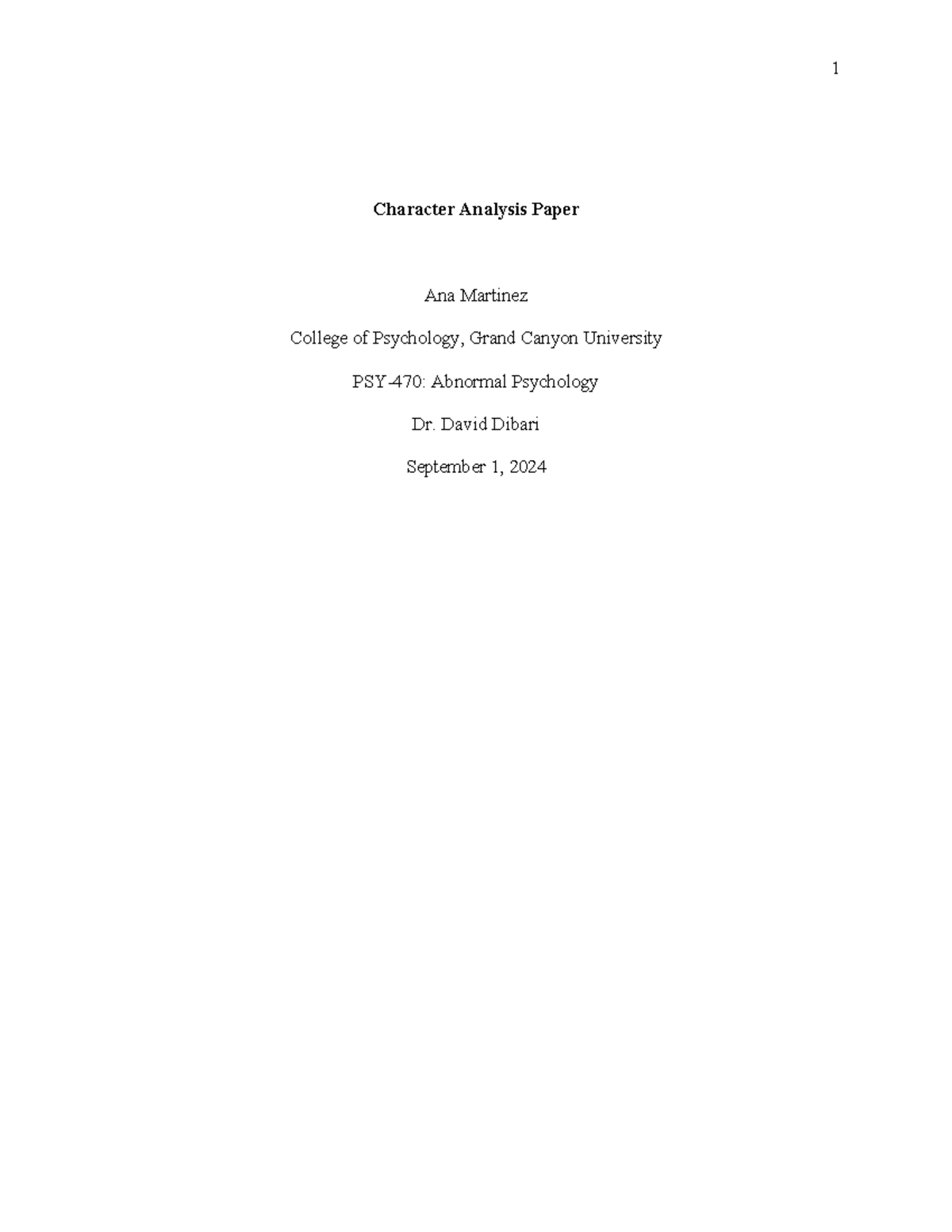 Personality Disorder Paper - Character Analysis Paper Ana Martinez ...