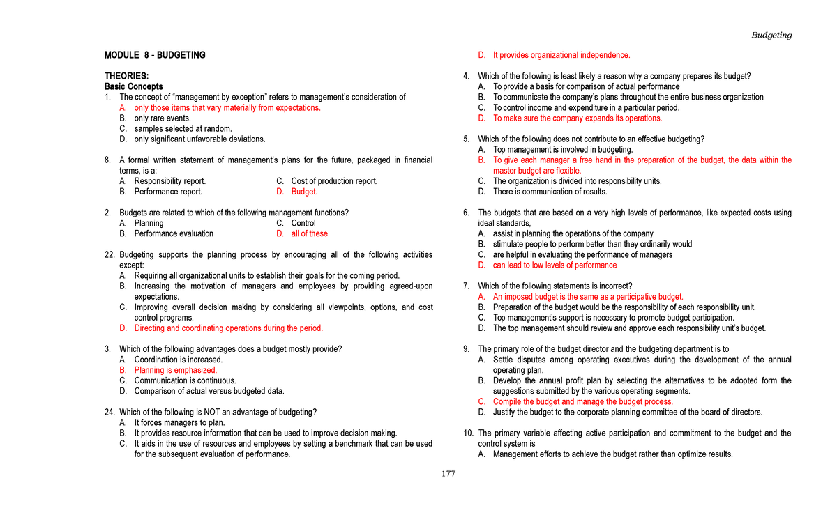 Budgeting Concepts and Practices - MODULE 8 BUDGETING D - Studocu