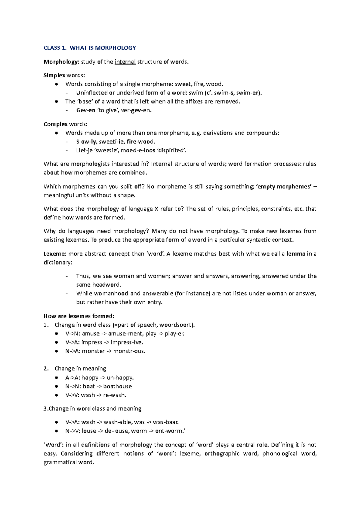 Morphology Summary 2024: Key Concepts and Class Insights - Studeersnel