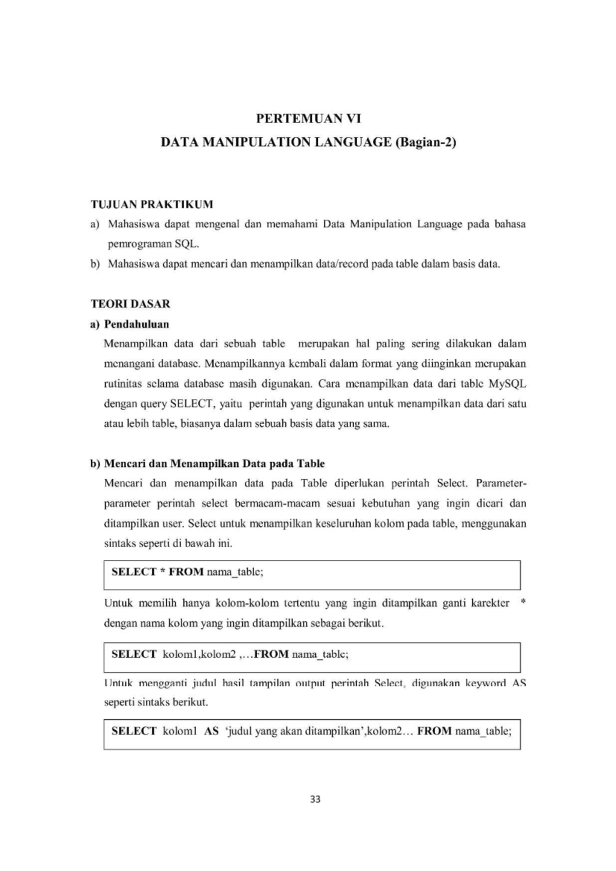 DML dan Praktikum SQL: Memahami Data Manipulation Language - Studocu