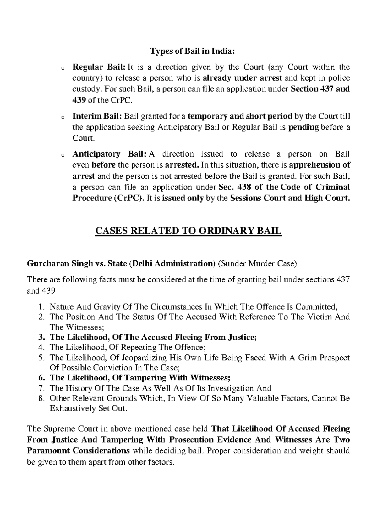 Bail Procedures in India: Types and Legal Implications - ECON 102 - Studocu