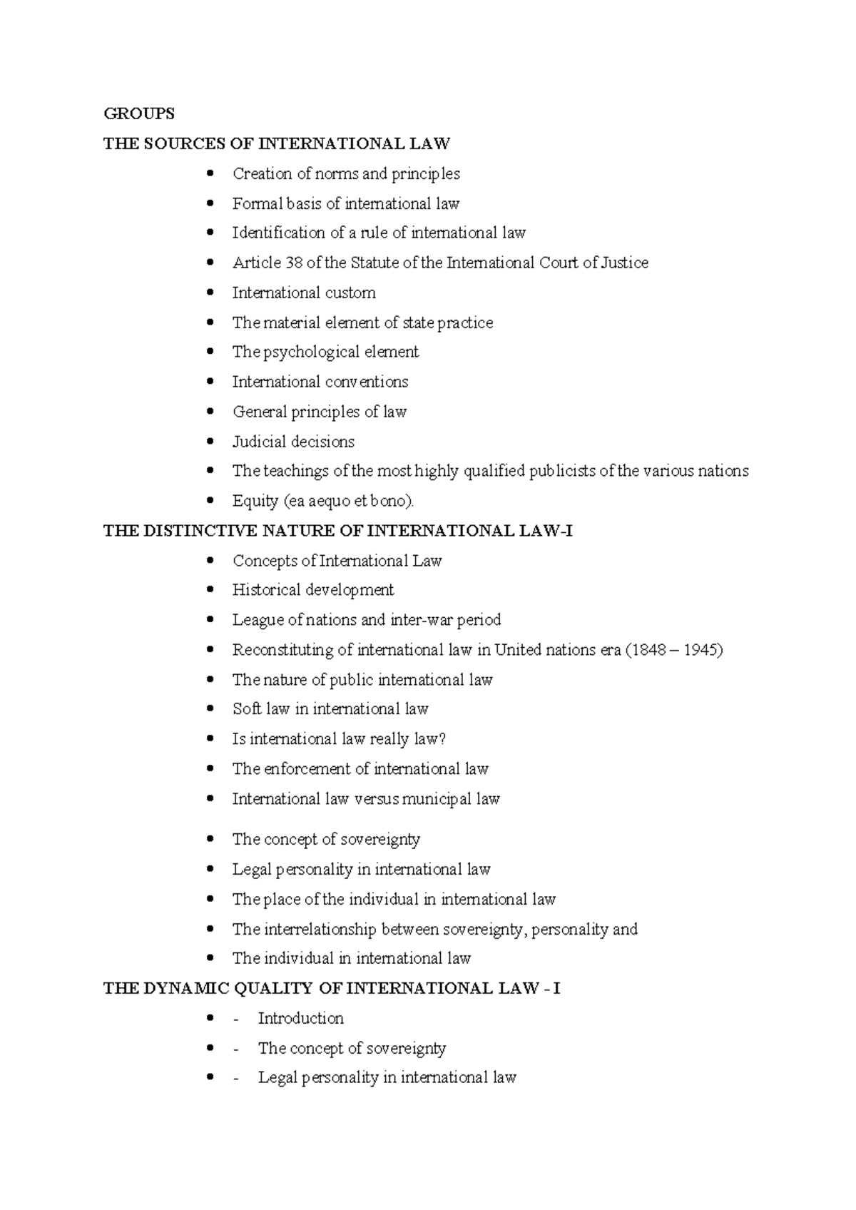 Assignment ON International LAW 1 - GROUPS THE SOURCES OF INTERNATIONAL ...