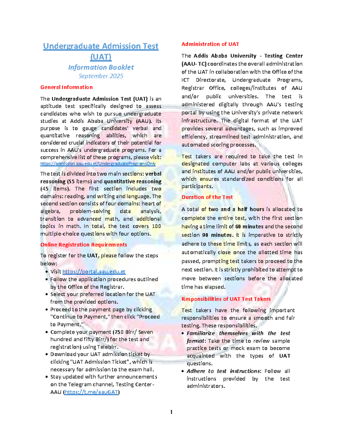 UAT Information Booklet: Administration & Test Guidelines (Sept 2025 ...