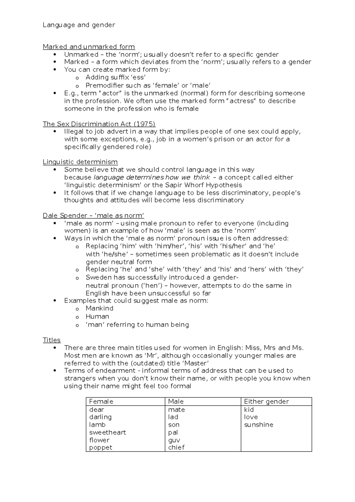 Language and Gender: Key Concepts and Theories Summary - Studocu