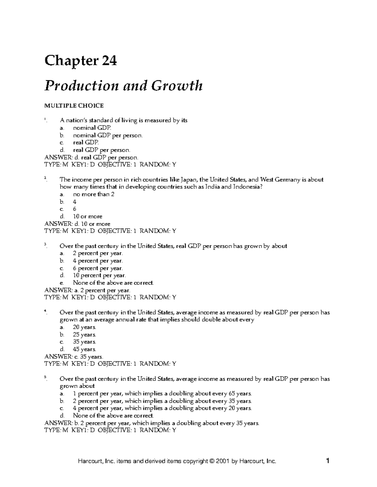 Chap24 - MICRO - Chapter 24 Production and Growth MULTIPLE CHOICE A ...
