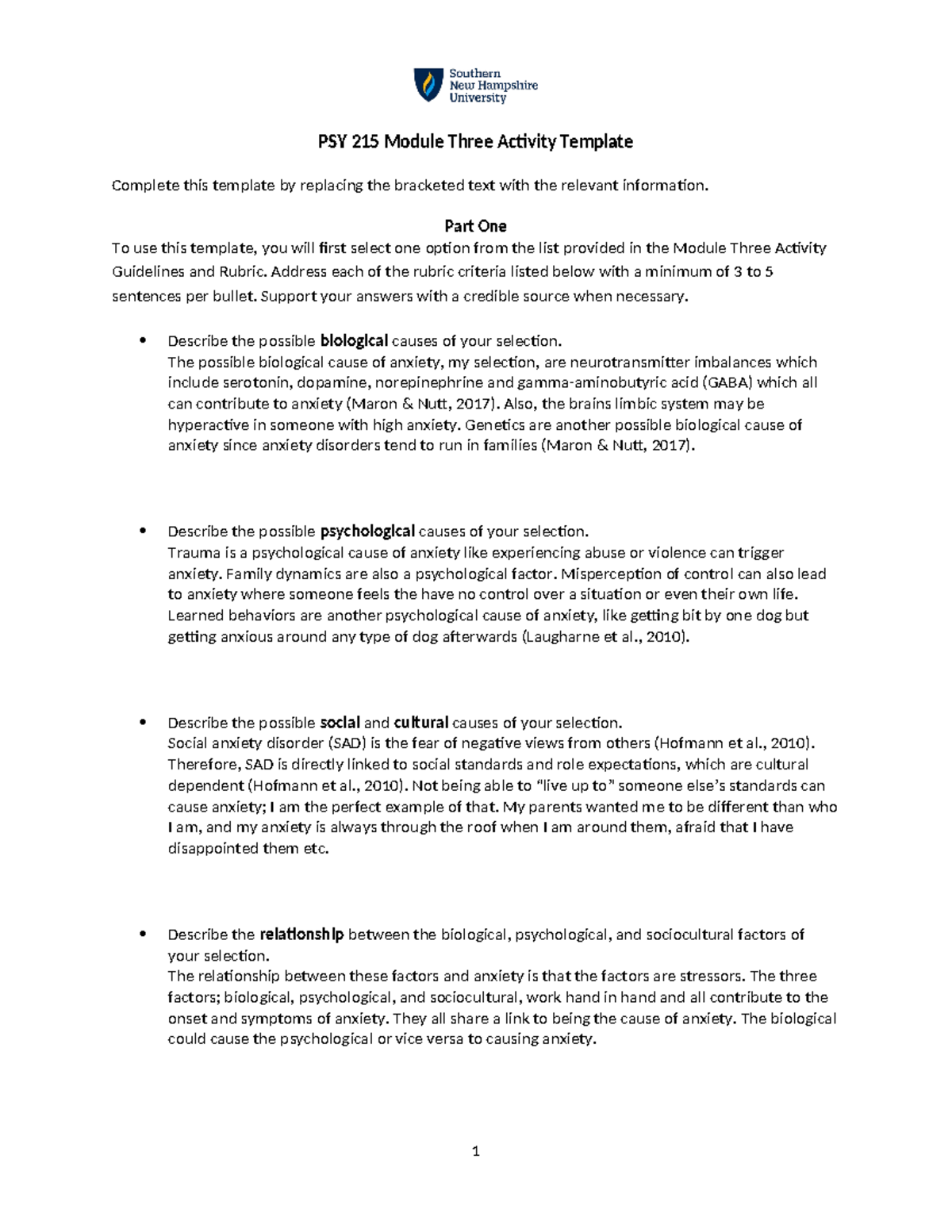 PSY 215 Module Three Activity - Part One To use this template, you will ...