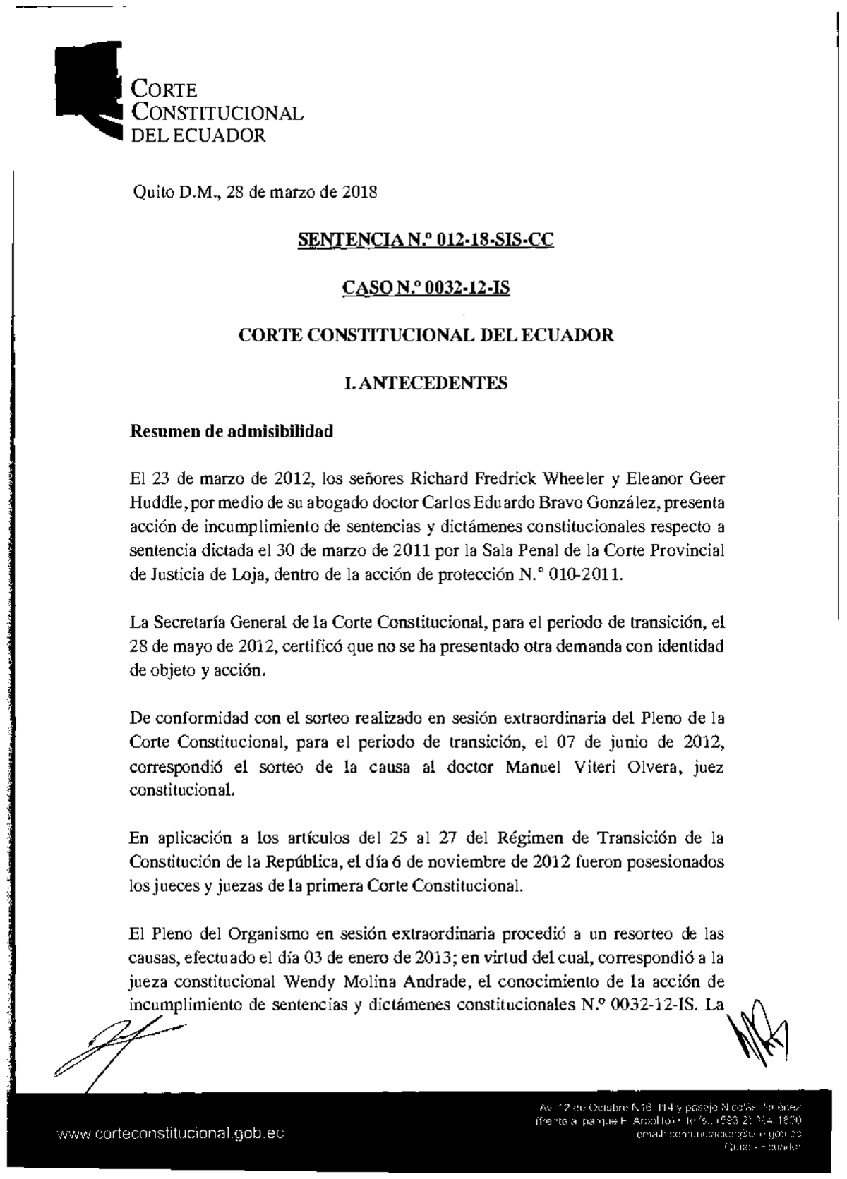 Sentencia 012-18-SIS-CC: Incumplimiento de Sentencias en Ecuador - Studocu