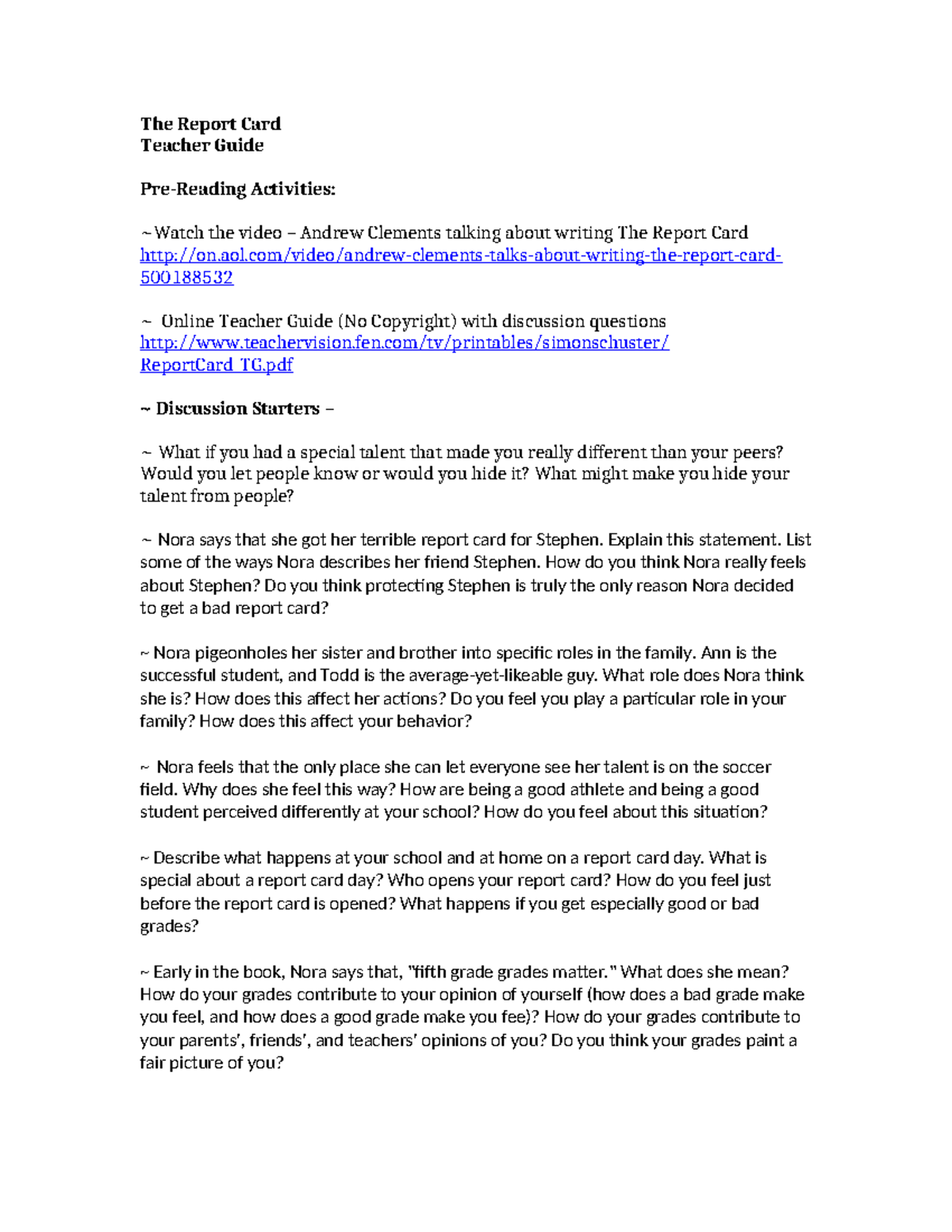 The Report Card (Course Code: RC101) Study Tips and Discussion Questions -  Studocu