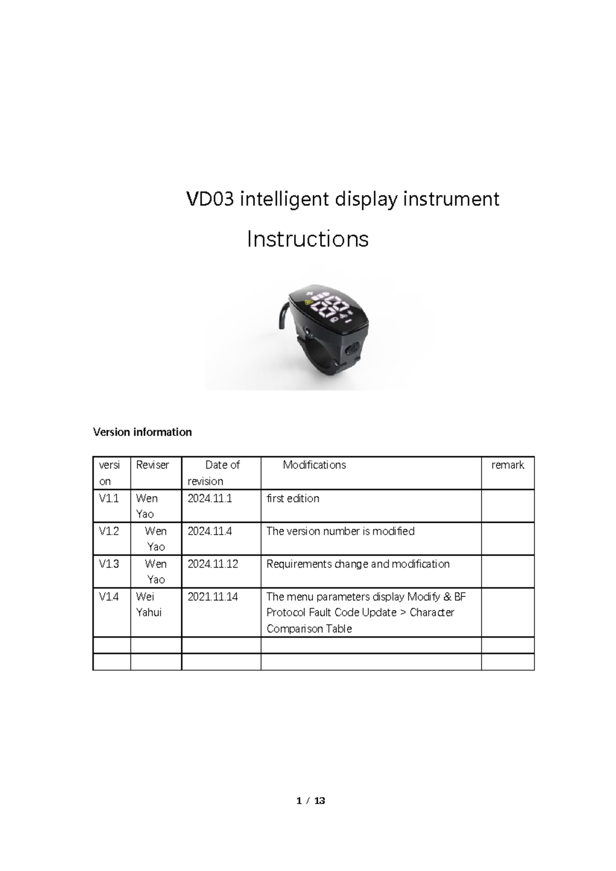 VD03 Intelligent Display Instrument User Manual (Version 1.4) - Studocu