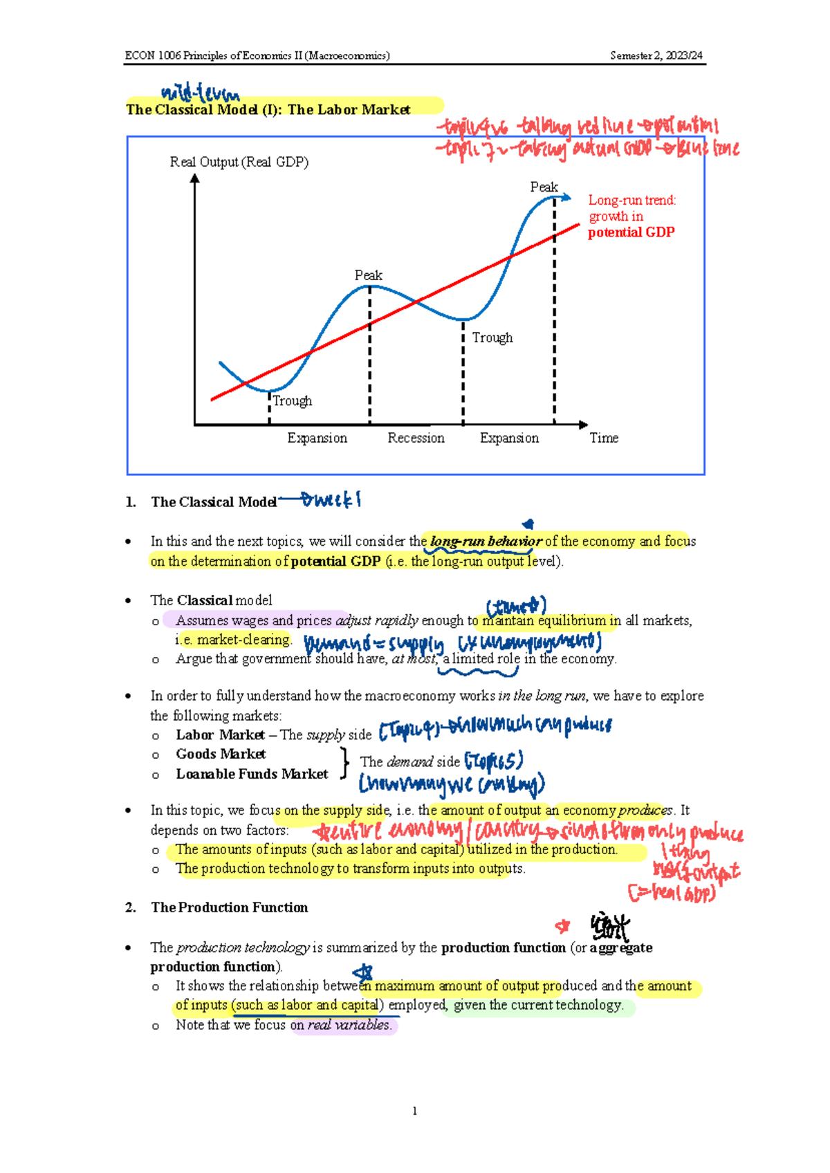 ECON 1 006 Classical Model I: Labor Market Analysis and Insights - Studocu