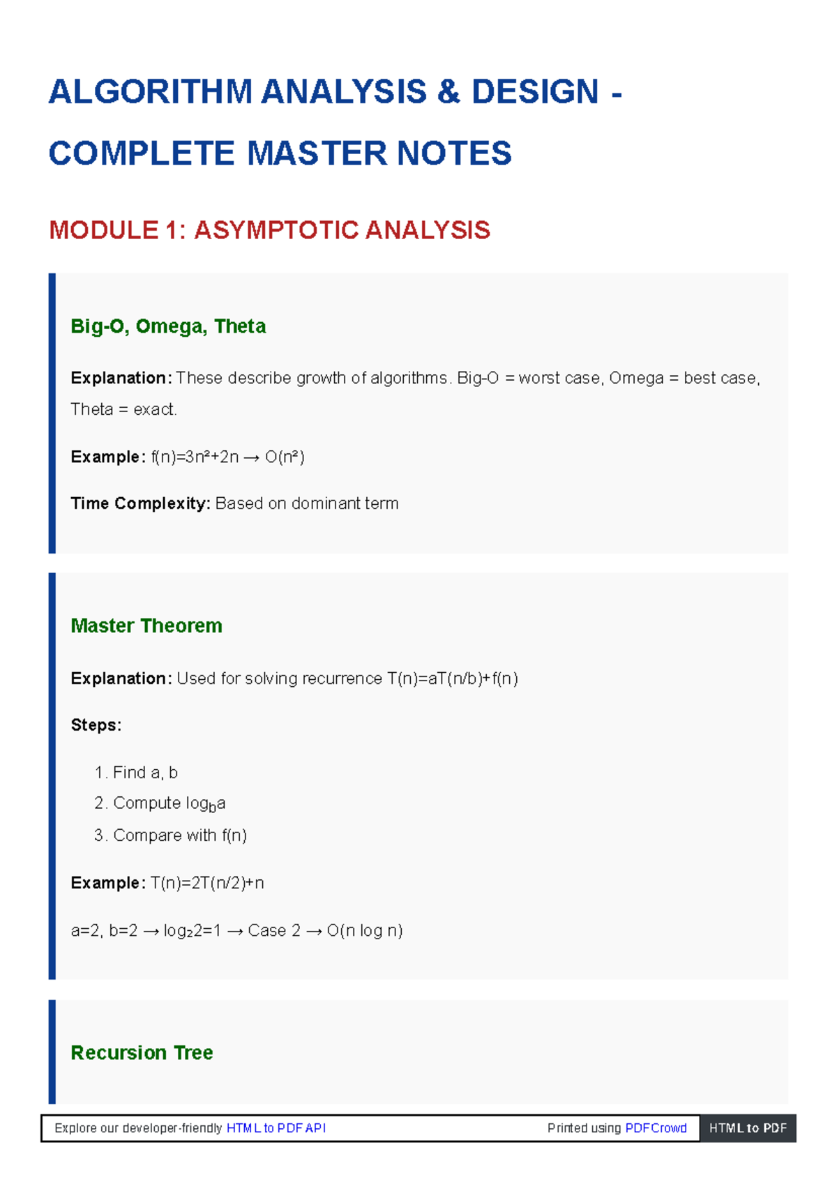 Algorithm Analysis & Design Master Notes: Modules 1-4 Overview - Studocu