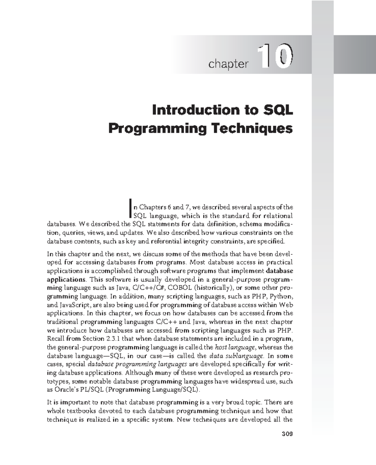 Chapter 10 Introduction to SQL Programming Techniques - We described ...
