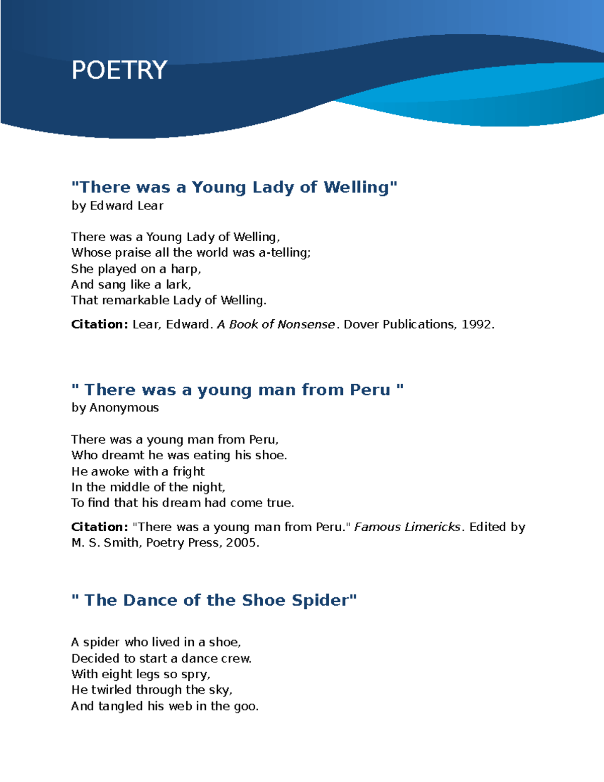 Limericks - Examples and Analysis of Classic Limericks - Studocu