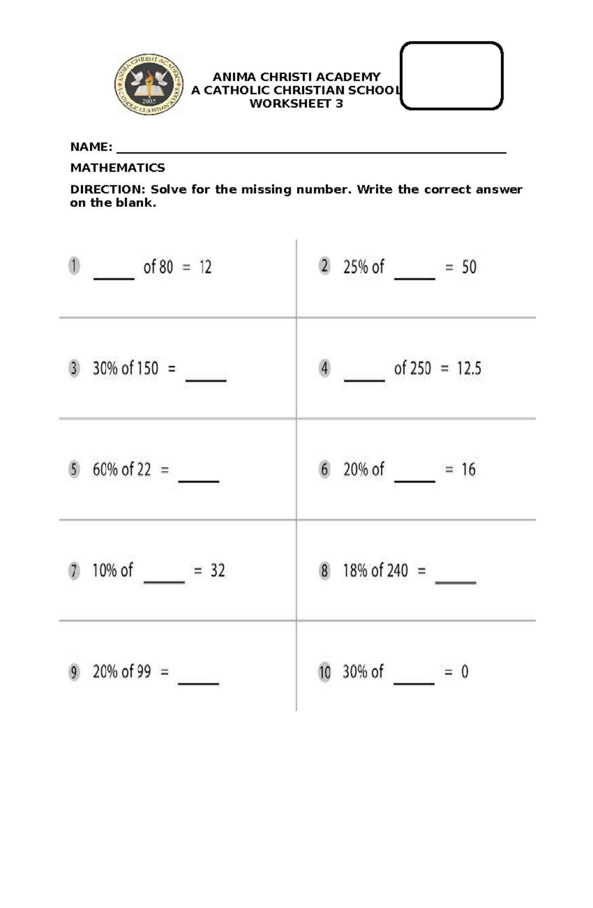 CI Worksheet 3: Math & English Exercises for Students - Studocu