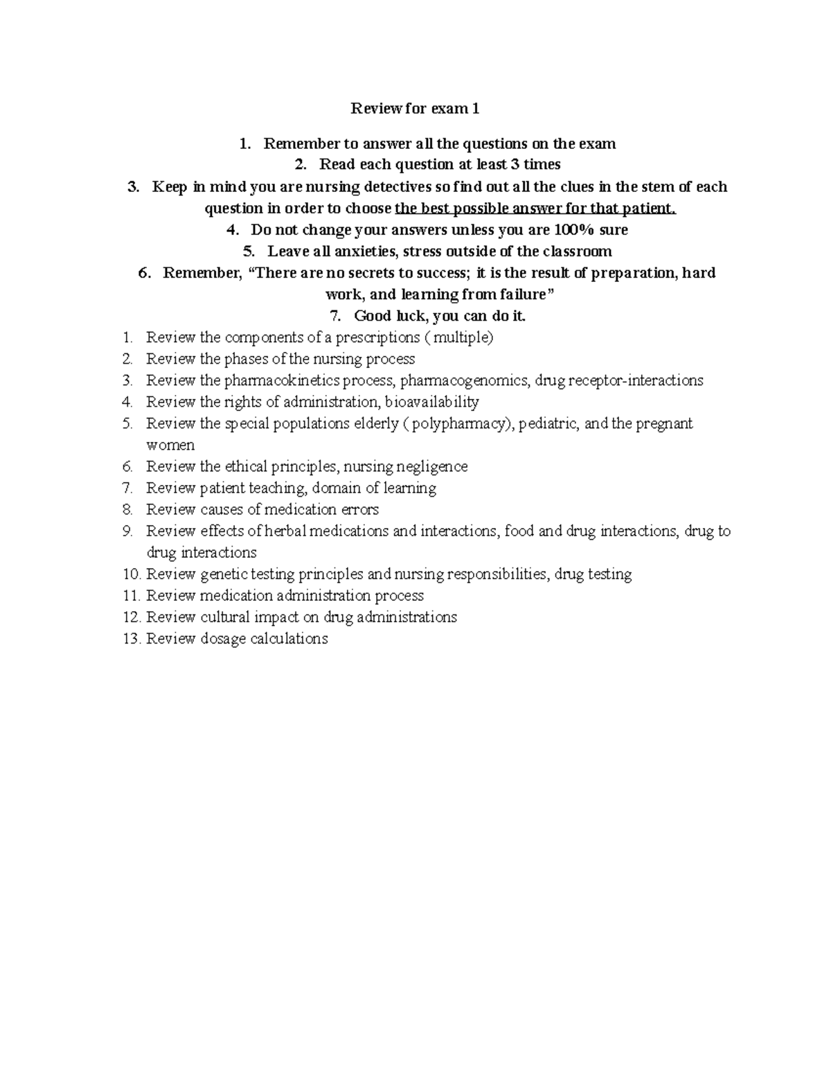 Review for exam 1-2 - study guide - Review for exam 1 1. Remember to ...