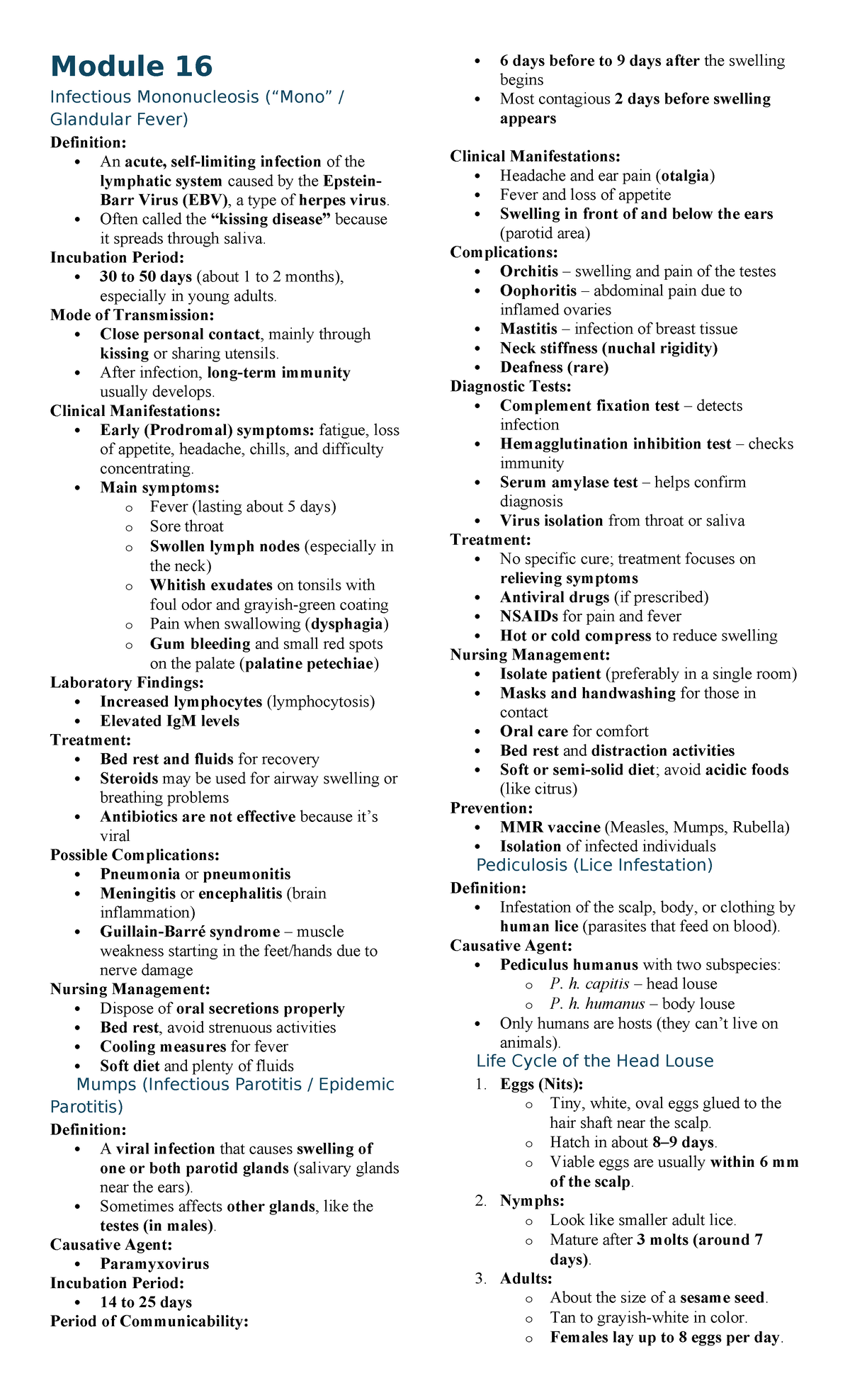 Micro Lab 16-18: Infectious Diseases Overview and Management - Studocu