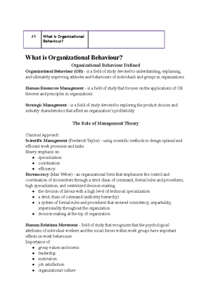 ADMS 2400 Chapter 1 Notes - Chapter 1: Organizational Behaviour and ...