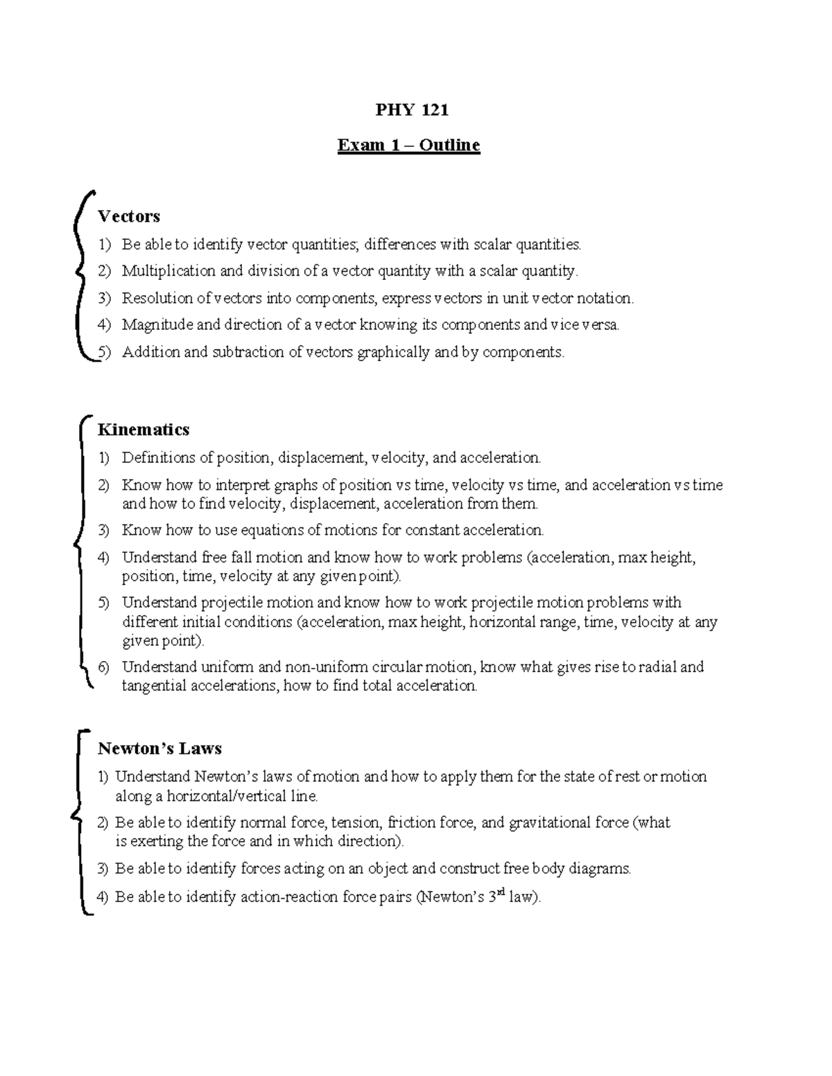 PHY 121 Exam 1 Review Session: Vectors, Kinematics, and Forces - Studocu